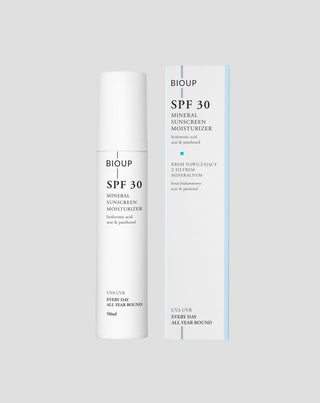 Krem nawilżający z filtrem mineralnym SPF 30 kwasem hialuronowym i prowitaminą B5 BIOUP - 1