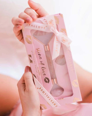Gezichtsmassager met rozenkwarts, de steen van de liefde, Selflove set Crystallove - 2