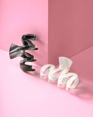 Set grote haarclips - parel en zwart Twisty 2 stuks - 4