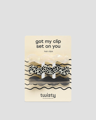 Set golvende haarclips - gemarmerd, parel, zwart Twisty 3 stuks. - 1