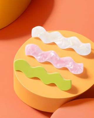 Set golvende haarclips - parel, groen, roze Twisty 3 stuks. - 4