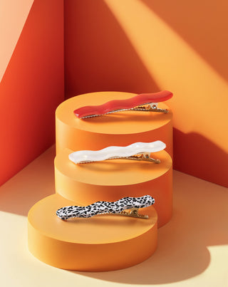 Set golvende haarclips - rood, gemarmerd, parel Twisty 3 stuks. - 2