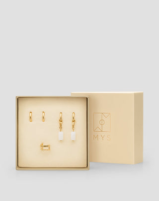 Mijn vergulde roestvrijstalen witte jade oorbellen set - 6
