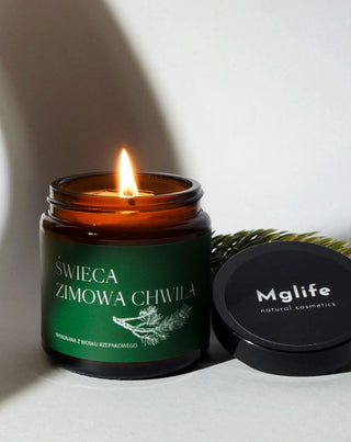 Vegan koolzaadkaars Wintermoment met dennen-, ceder- en ambergeur 120 ml MgLife - 2