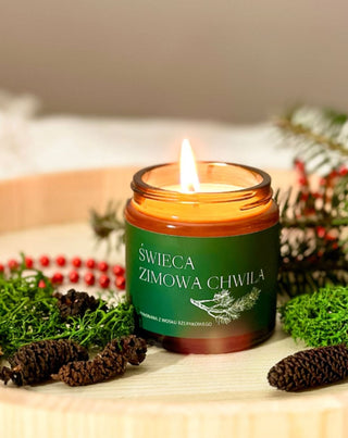 Vegan koolzaadkaars Wintermoment met dennen-, ceder- en ambergeur 120 ml MgLife - 3