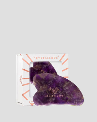 Gezichtsmassageplaat gua sha van amethist, de steen van harmonie en ontspanning Crystallove