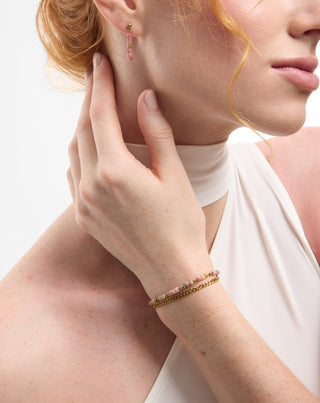Vergulde roestvrijstalen armband met roze en citroenjade Mys_2 - 3