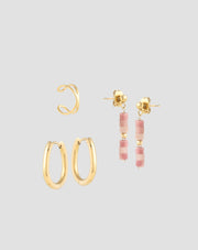 Set van vergulde oorbellen met roze jade in roestvrij staal Mys_3