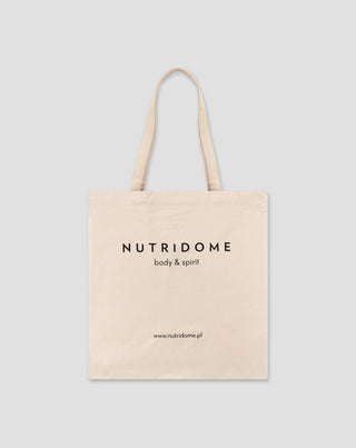 Katoenen boodschappentas met milieuvriendelijke zwarte print van Nutridome